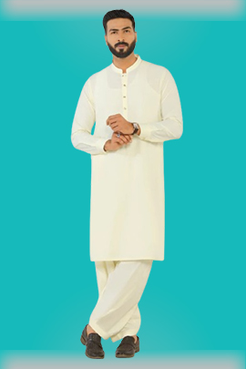 Cream Wash & Wear Shalwar Kameez