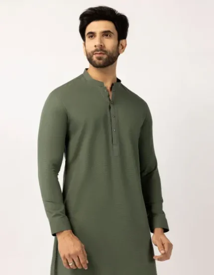 GREEN COTTON THIGH LENGTH UNSTITCHED KURTA