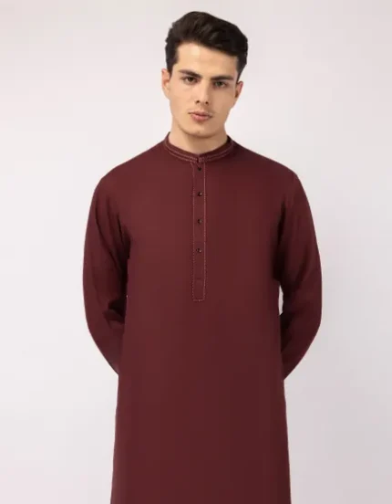 MAROON SEMI-FORMAL UNSTITCHED KURTA