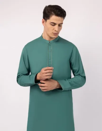 GREEN SEMI-FORMAL UNSTITCHED KURTA